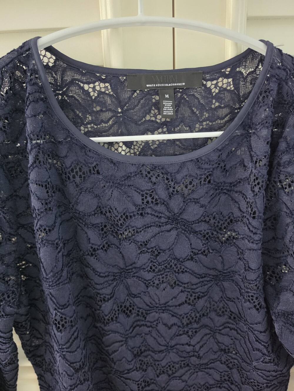 White House Black Market Navy Floral Lace Scoop Neck Blouse